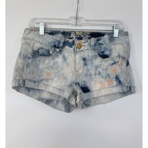American Eagle Tie Dye Floral Denim Shorts Women's 4 Cut Off Bleach Washed Beach
